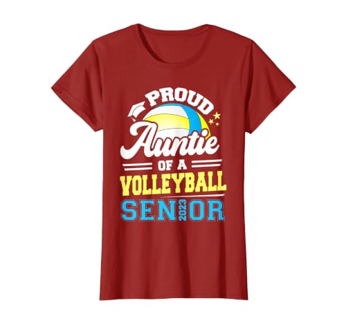 Proud Auntie of A Volleyball Senior 2023 Graduation T-Shirt, Women, Cranberry Red, Small