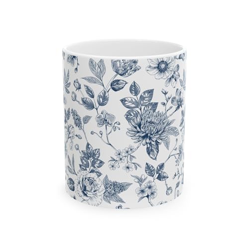 Toile Blue and white floral Ceramic Mug, Chinoiserie Elegant Tea Cup for Chinoiserie Lovers, 11oz 15oz Coffee Cup