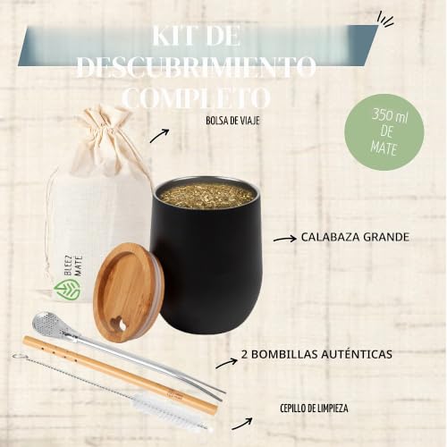 Miniatura 4 de Pack Calebasse Mate Bombilla Bambú Taza Mate De 350 Ml 2 Bombillas Kit De Mantenimiento Bolsillo Taza Doble Pared Isotérmica De Acero Con Tapa De Madera Natural, Juego De Té Yerba Mate
