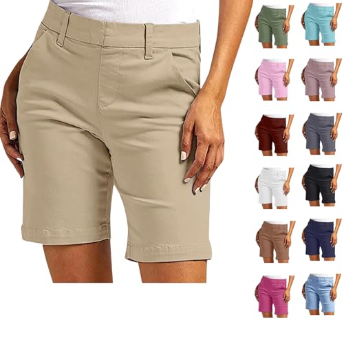 Khaki pull on shorts 7 inch inseam Womens 7 Inch Inseam Shorts,Bermuda Shorts Womens Golf Short Pull On 7 Inch Inseam Jorts Mid Rise Stretch with Pockets Utility Comfort Hiking 02 Medium