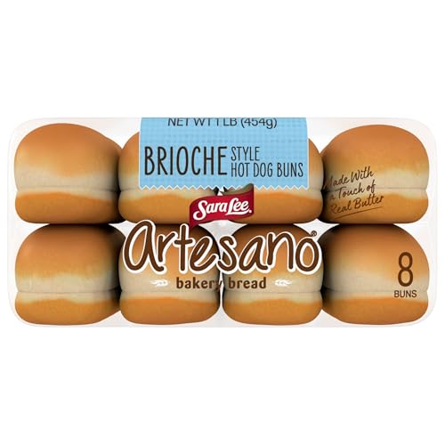 Sara Lee Artesano Brioche Hot Dog Buns, 8 count, (2.0 oz each), Hot Dog Buns, 16 oz Bag