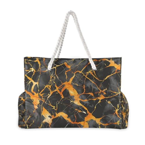 Black Gold Marble Weekender Bag Women Waterproof Sandproof with side pockets Large Beach Tote Bag for work2