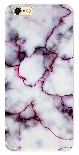 IiEXCEL Marble Pattern Purple Soft Flexible TPU Slim Fit Case and Tempered Glass Screen Protector for iPhone 6 Plus/6s Plus - White Purple