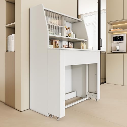 Table à manger extensible avec rangement Merax blanche 132cm