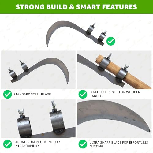Image of Anandi Green's Gardening Sickle with Sharp Curved Blade | High Carbon Steel Grass Cutter | Hand Tool for Weeding, Harvesting & Farming Use