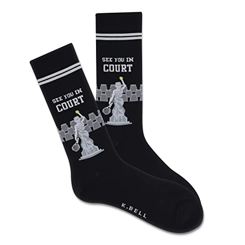 K. Bell Men's See You In Court Active Crew Socks 1 Pair, Black, Men's 10-13