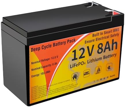 VEMDIA 12V 8Ah LiFePO4 Lithium Battery, LiFePO4 Battery Built-in BMS, 4000+ Deep Cycles 8Ah Lithium Iron Phosphate Batterys Waterproof for Solar, Small UPS, Lighting, Power Wheels, Fish Finder