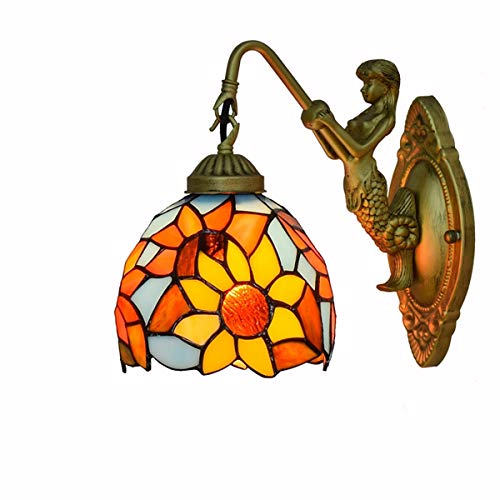 GAUUA Tiffany Style Wall Sconce, 6 Inch Stained Glass Wall Mount Light Mermaid Sunflower Vintage Decorative Bedside For Bedroom Living Room Corridor Stairways