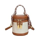 BEUHITO Retro Bucket Bag Color Contrast Cylinder Purse Senior Sense Style Single Shoulder Crossbody Handbag with Zipper (Brown)