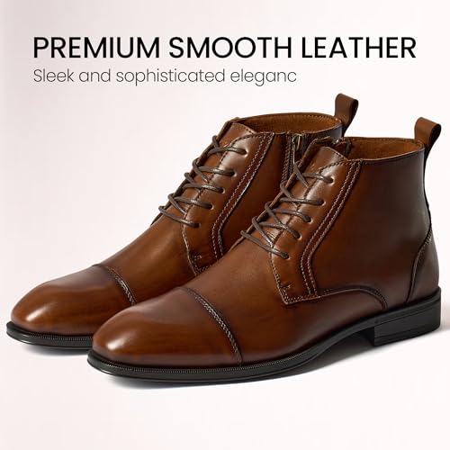 Image of Holy dove Men's Dress Boots Side Zipper Comfort Full-Grain Leather Business Office Cap Toe Oxford Short Ankle Boot