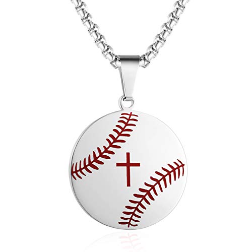 Rehoboth Baseball Athletes Cross Pendant Necklace for Boys Girls Women Men 24 Inch Stainless Steel Chain Philippians 4:13 on The Back I CAN DO All Things