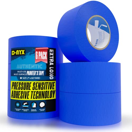 D-Nyx 6 Pack Professional Painters Tape 2 Inch X 60 Yards | Sharp Edge Line Technology | Residue-Free Multi-Surface Blue Painter Tape | Paper Masking Paint Tape For Wall Art Renovation, Marking #TOP22