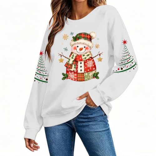 Aymnlox Womens Christmas Snowman Sweatshirt Festive Graphic Crewneck Long Sleeve Pullover Holiday Winter Funny Cute Top dressy christmas tops for women 2026 White L - image 5