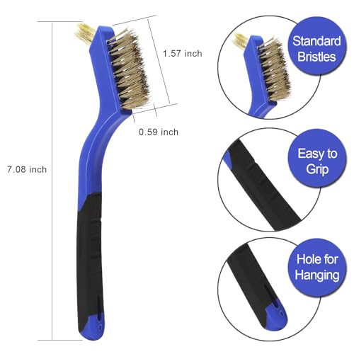 Image of VASTOOLS Wire Brushes Pack of 7. for Cleaning Welding Slag, Rust and Dust. 7 inch Brass, Stainless Steel, Nylon Brushes with Rigid Handle