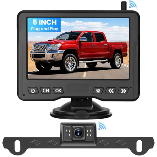 Wireless Backup Camera for Car Plug-Play: 5" HD 2 Channel