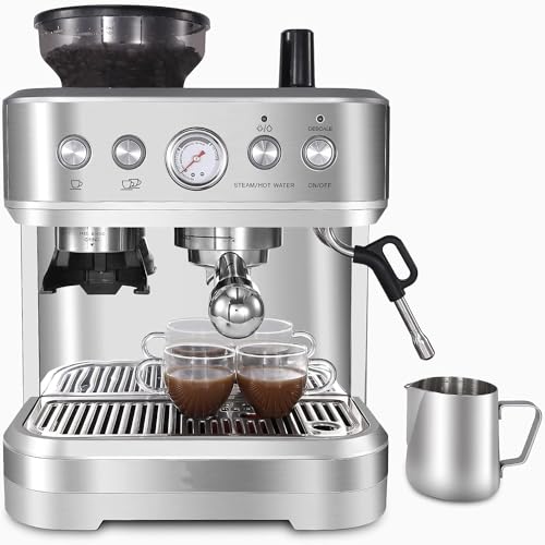 Belect Macchina per espresso, serbatoio acqua da 2,3 l, stampa da 15 bar, macchina per caffè espresso con macinino integrato e ugello professionale in schiuma di latte, per latte cappuccino