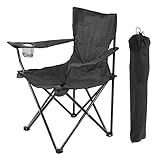 Kimee Camping Chair, Folding Chair Big - Portable Foldable Nylon Base Fabric Camping Chair for Outdoor Garden Travelling Fishing Beach Picnic Outdoor Chairs (Black)