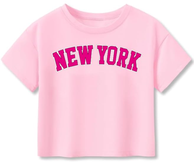 Little Girls Crop Tops Cool Summer T-Shirt Crewneck Short Sleeve Fashion Tee Size 6-14