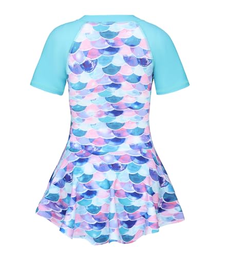 Girls One Piece Swimsuits Short Sleeve Swim Dress for Girls Hawaiian Skirted Bathing Suit Summer Swimwear 3-16 Years2