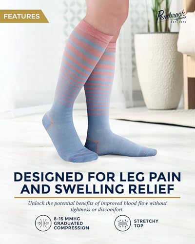 Image of Pembrook Bamboo Viscose Light Compression Socks - 3 Pairs | 8-15 mmhg Compression Socks | Knee High Comfort Support Socks
