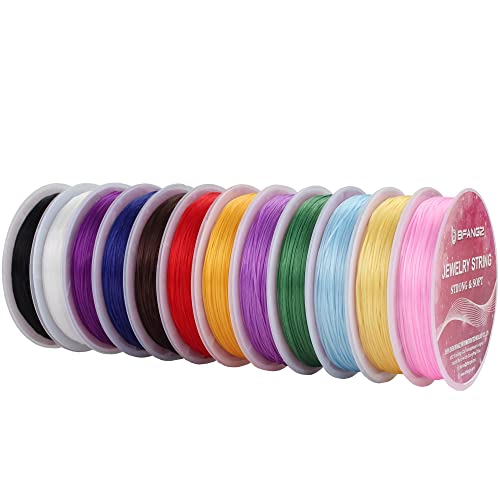 Cordon élastique pour fabrication de bijoux de 1 mm - 12 rouleaux de couleur mélangée - 12 m - Rouleau de 12 m - Bracelet extensible - Chaînes - Accessoires de perles - Bricolage Cover