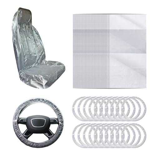 ZBHDEYG Lot de 50 Protections De Siège De Voiture avec 10 Housses De Volant De Voiture, Housse De Siège De Voiture, Housse Anti-Poussière, Housse De Siège Résistante Aux Taches De 140 X 80 CM.