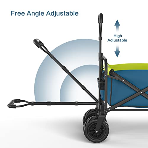 Knowlife Collapsible Wagon, Beach Wagon With Big Wheels For Sand, Beach Cart With Retractable Handle, Utility Wagon Cart Heavy Duty For Beach Shopping Sports, Blue #TOP3