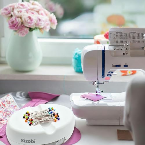 Image of Sizobi Magnetic Pin Cushions for Sewing with 100Pcs Ball Head Straight Pins | Magnetic Pin Holder, Sewing Supplies, Needle Magnetic Quilting Pins Holder Organizer, Bobby Pins Holder, White