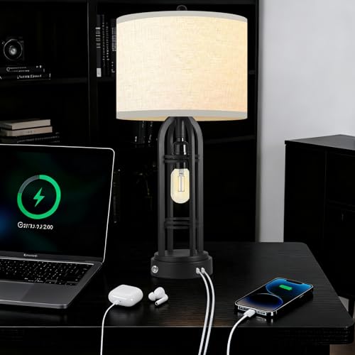 Lámpara de mesa negra mate con puerto USB 24.7'' miniatura 5