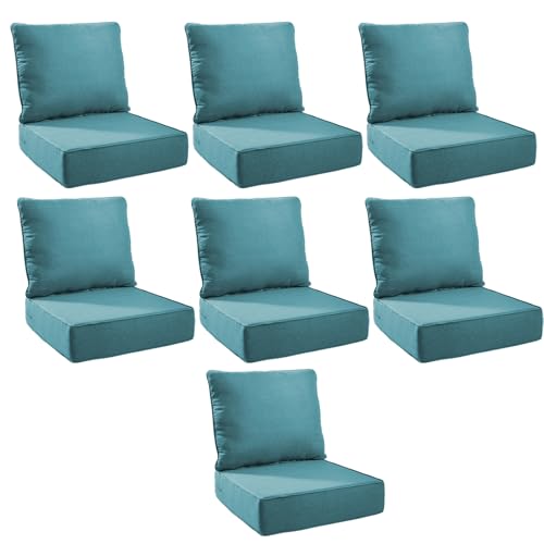 Image of Outdoor Cushion Set for Patio Furniture, UV Resistant, Water Resistant - 6 Inch Thick Foam Garden Cushions - 22x24 Inch Patio Seat Covers for Chair /Sofa /Couch | Peacock Green | 7-Pack |
