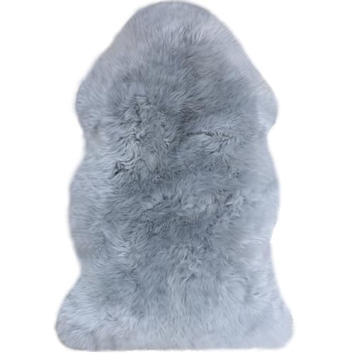 Woolous Gray Sheepskin Rug - Genuine New Zealand Natural Fluffy Area Rug, Real Sheep Skin Throw for Bedroom, Living Room or Chair Cover (Single Pelt, 2x3 ft, Gray)