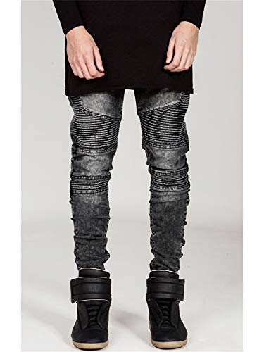 Andongnywell Men's Ripped Slim Straight Fit Biker Jeans Skinny Fit Distressed Denim Pants with Zipper Trousers2