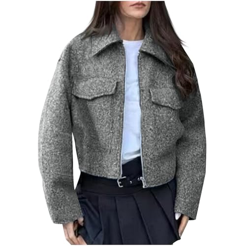 Amazon.com: Womens Cropped Jacket Fall Fashion Soild Zip up
