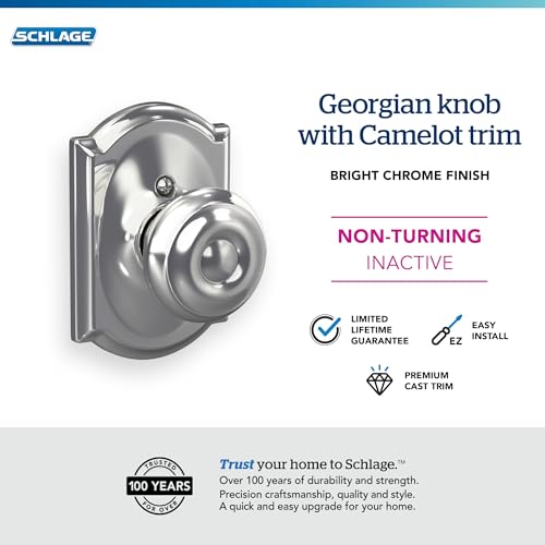 Image of SCHLAGE Georgian Knob with Camelot Trim Non-Turning Lock, Bright Chrome (F170 GEO 625 CAM)