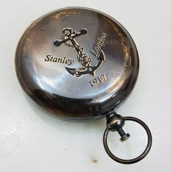 Brújula de bolsillo con botón de presión y acabado latón antiguo miniatura 2