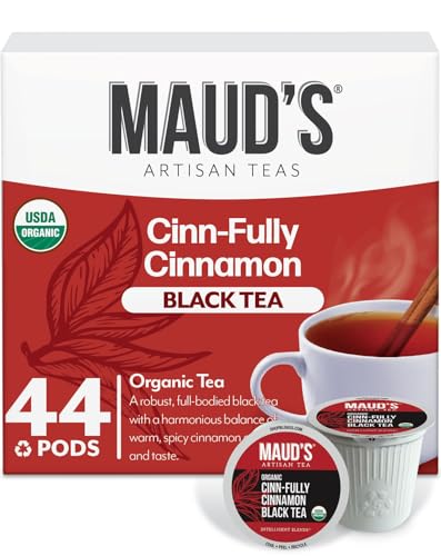 Image of Maud's Organic Cinnamon Black Tea Pods, 44ct | Gourmet Blended Black Tea Leaves in Single Serve Tea Pods - Compatible with Keurig Coffee Makers