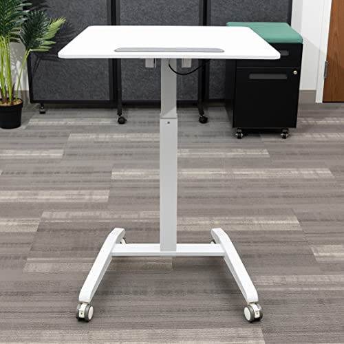 Stand Up Desk Store Pneumatic-Adjustable Tilt-Top Compact Standing Desk (White Frame/White Desktop, 28” Wide) #TOP1