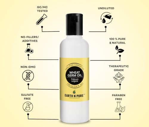 Image of Earth N Pure Wheat Germ Oil | 100% Pure & Natural Carrier Oil | For Skin, Hair & Massage | Nourishing DIY Beauty Oil | 100ml