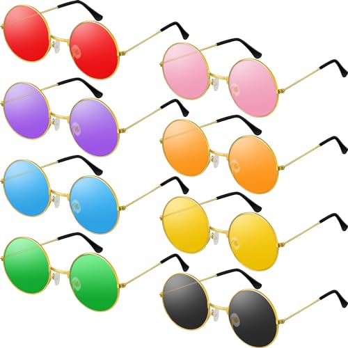 4/8/10/12/20/28 Pairs Hippie Sunglasses Round Hippie Glasses 70s Party Decorations Multicolored Glasses for Women