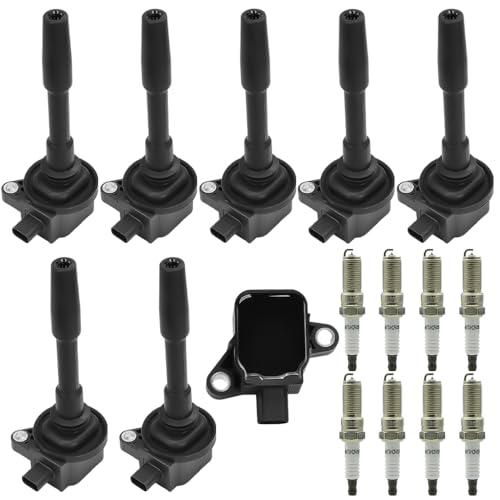 Image of Set of 8 UF835 Ignition Coil Pack with Iridium Spark Plug Compatible with 2018-2021 Ford Mustang Bullitt Mustang GT V8 5.0L Coil for JR3Z12029A DG565 5C2272