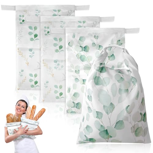 4 bolsas de pan de cera de abejas con forro interior de TPU para masa madre, 43 x 31 cm, bolsas reutilizables grandes para pan casero, bolsas de pan para guardar el pan (hojas, 4 unidades)