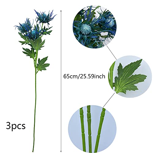 Ferial 3 Pcs Artificial Thistle Flower Stems Blue Thistle Artificial Flowers Bouquet Real Touch Thistle Decor Faux Plant Thistle Bunches For Home Wedding Centerpiece Kitchen Office Nursery Décor #TOP1
