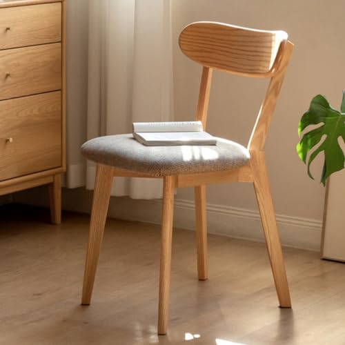 Image of 100% Solid Wood Dining Chairs,Mid Century Modern Dining Chairs with Rounded Backrest,Kitchen,Dining Room Chairs Set of 1 /2 /4 (1, Original Color Grey Upholstery)