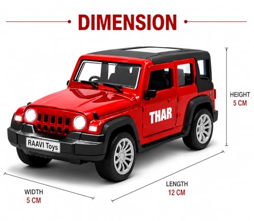 Image of Thar Roxx 1:32 Scale DieCast Metal Pull Back Action Openable Doors, 4x4 Thar Premium Car Toy with Lights and Music for Kids,Gift 2+yrs Girls & Boys (Thar 1:32 Red)