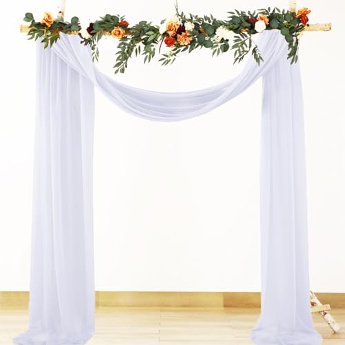 2 Panels White Wedding Arch Draping Fabric 20 FT Chiffon Sheer Fabric for Draping Fitted Ceiling Draped Arbor Arch Backdrop Curtain for Wedding Ceremony Party Engagement Bridal Shower Decoration