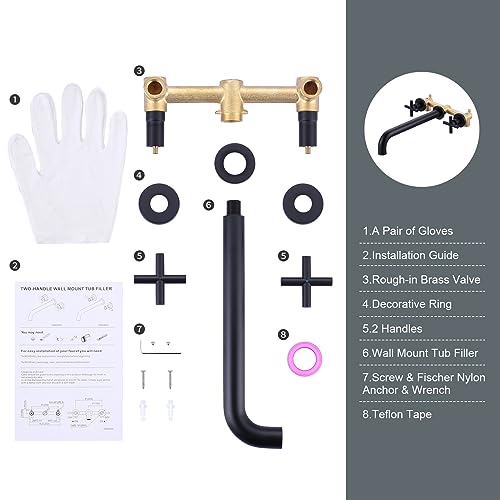 Arcora AR9202500B Wall Mount Tub Filler Matte Black, Arcora Bathtub Faucet Long Spout Reach thumb #6