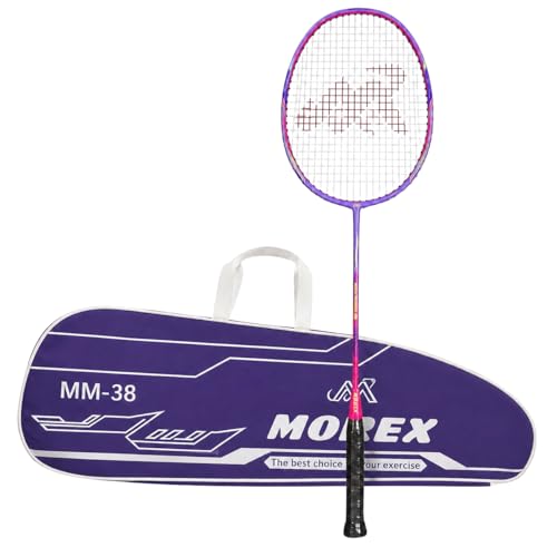Image of Morex Carbon Graphite Badminton Racket with Full Cover Bag | Durable Carbon Shaft & Curve Frame for Better Sweet Spot & Smash Power | Ideal for Beginners & Advanced Players (Purple & Pink)