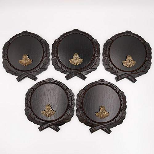 GTK - Juego de 5 placas de cuña talladas oscuras AF 17,5 cm con 5 hojas de roble, portada pequeña, tabla para cuñas, tabla de especias, cartel para trofeos