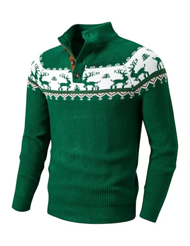 Image of JMIERR Men's Cable Knit Pullover Sweater Casual Long Sleeve Stand Collar Button Knitted Sweaters