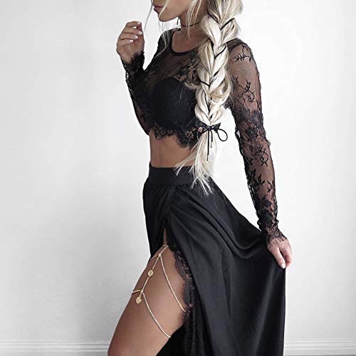 Women Sexy Sheer Mesh Crop Tops Embroidery Lace Long Sleeve See Through T Shirt Glitter Blouse Party Cover Up4